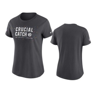 Women's Steelers Anthracite 2021 NFL Crucial Catch T-Shirt