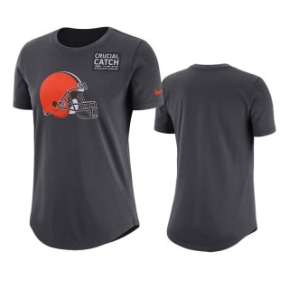 Women's Browns Anthracite Crucial Catch Performance T-Shirt